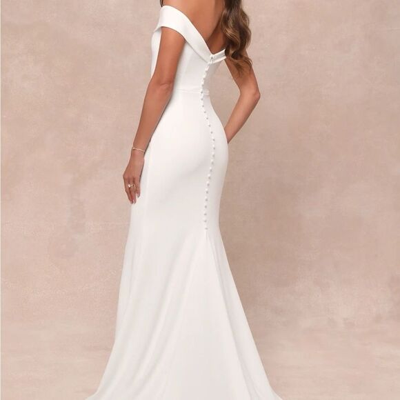 Lulus Arienne White Off-the-Shoulder Mermaid Maxi Dress Size Medium NEW NWT - Picture 10 of 15